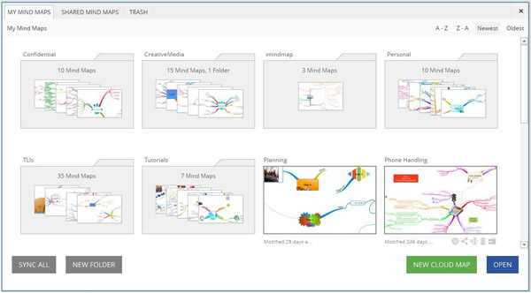 New iMindMap Cloud area